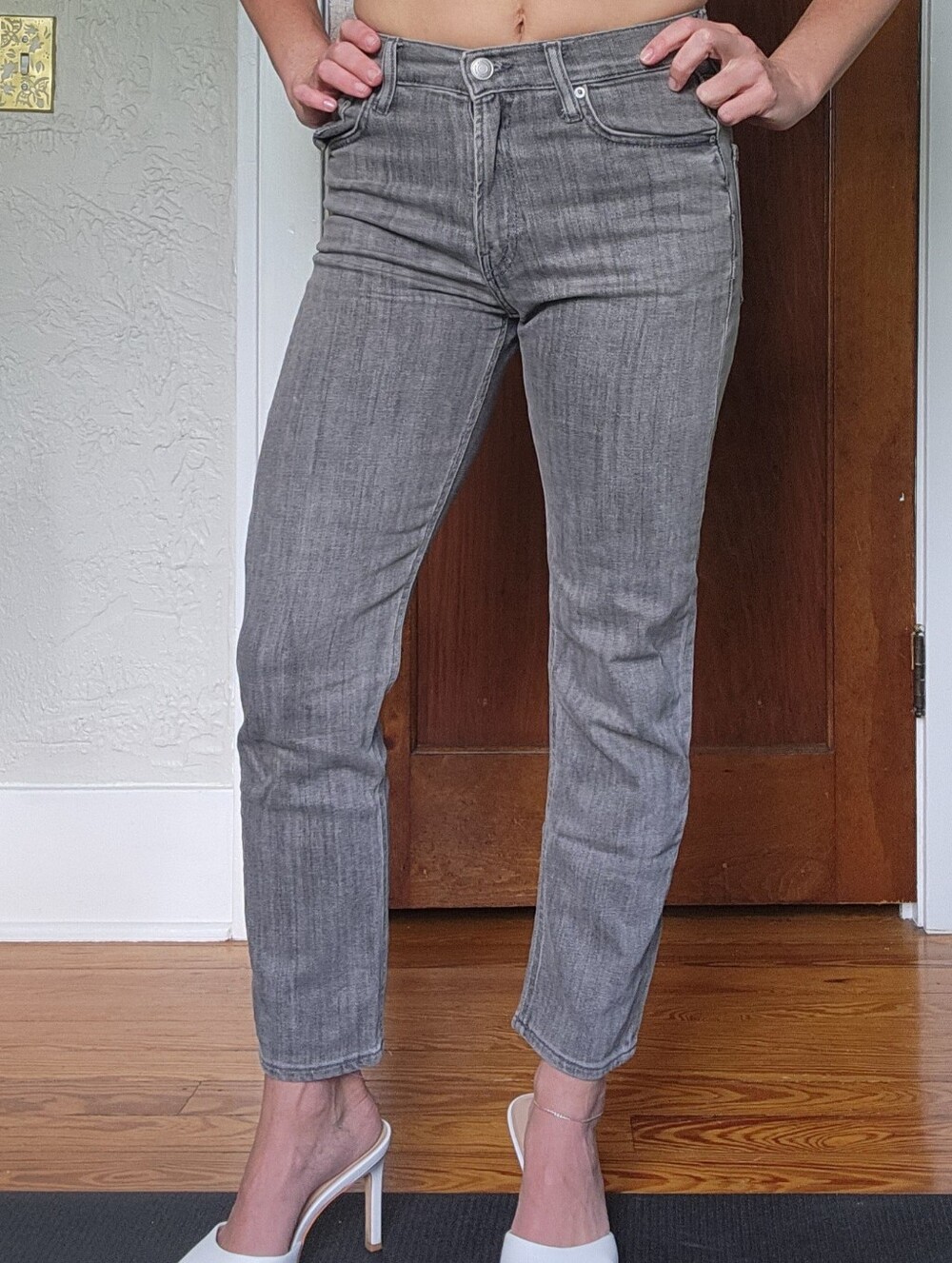 ZARA High Waisted Straight Leg Gray Denim Jeans, Size 2
